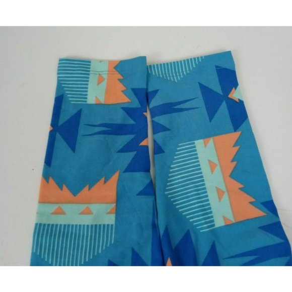 New LuLaRoe One Size Leggings Blue & Peach With Aztec Design - Picture 5 of 6